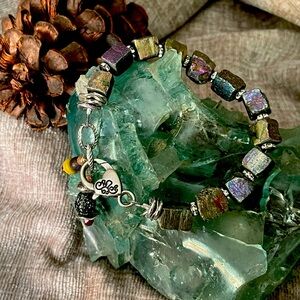 Rainbow pyrite square bracelet